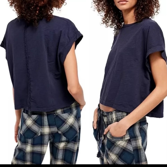 Free People You Rock Tee Shirt Short Sleeve Navy Sizes Small Medium & Large NWT - Picture 10 of 11